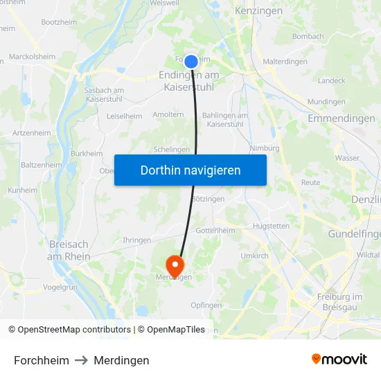 Forchheim to Merdingen map