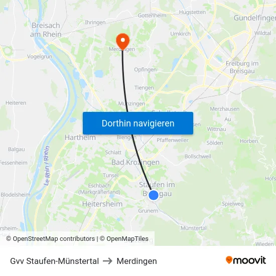 Gvv Staufen-Münstertal to Merdingen map