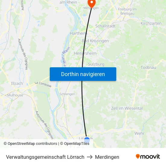 Verwaltungsgemeinschaft Lörrach to Merdingen map