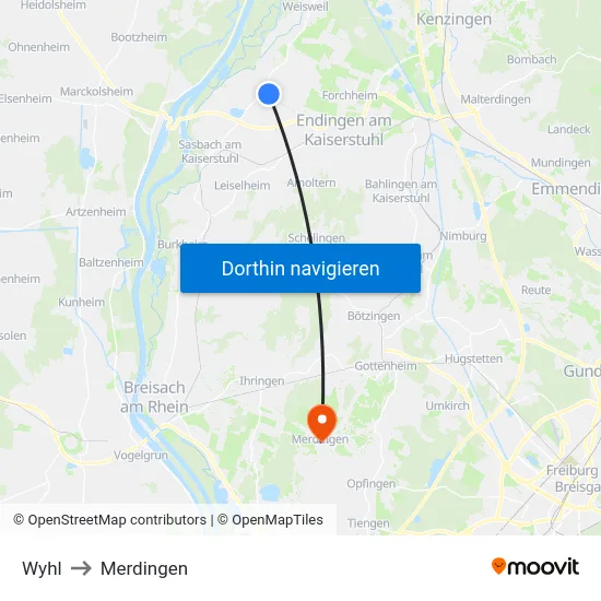 Wyhl to Merdingen map
