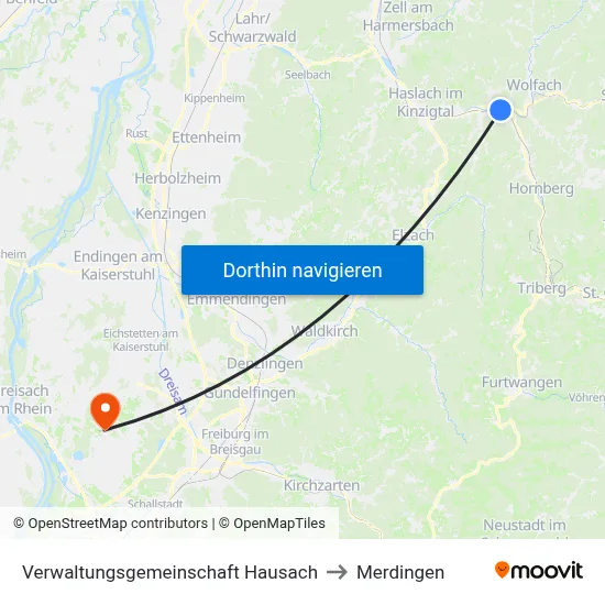Verwaltungsgemeinschaft Hausach to Merdingen map