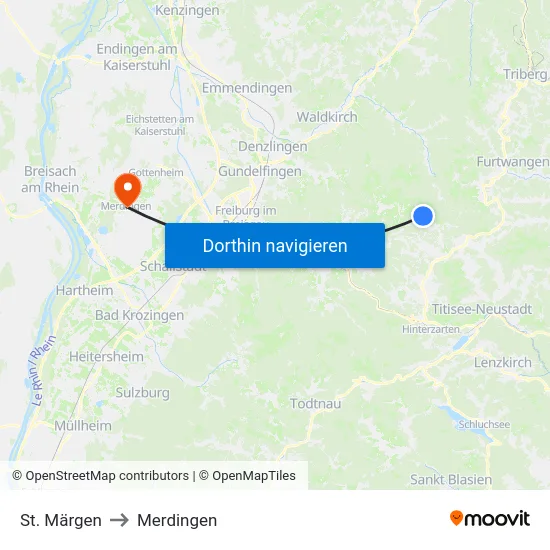 St. Märgen to Merdingen map