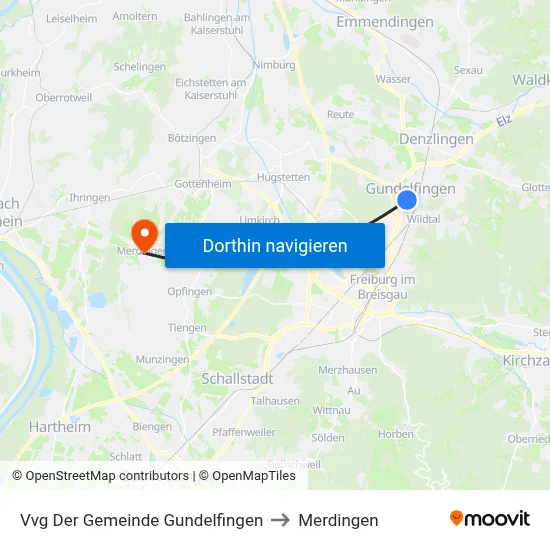 Vvg Der Gemeinde Gundelfingen to Merdingen map