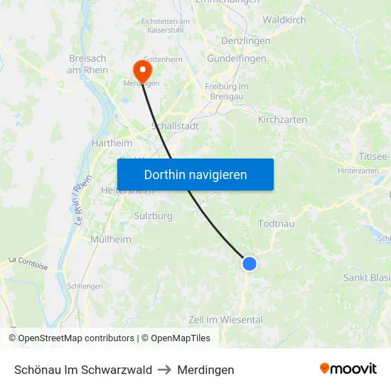 Schönau Im Schwarzwald to Merdingen map