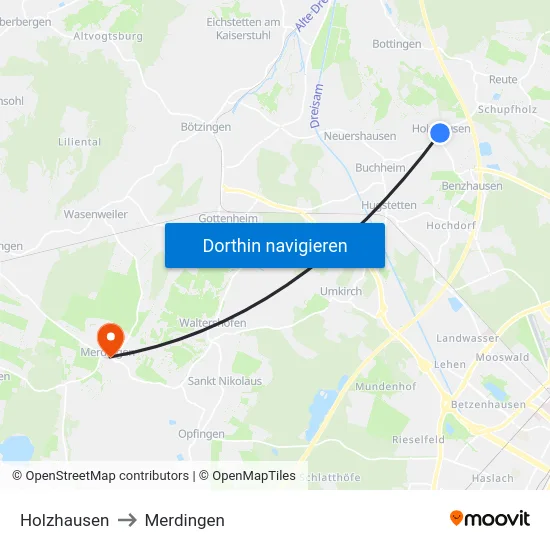 Holzhausen to Merdingen map