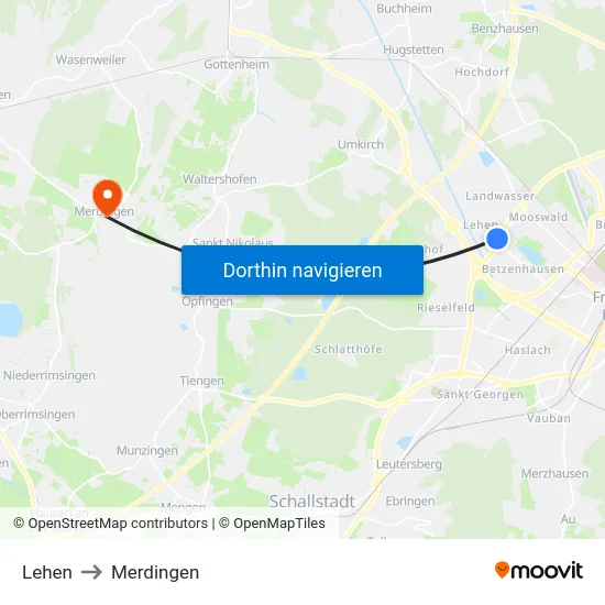 Lehen to Merdingen map