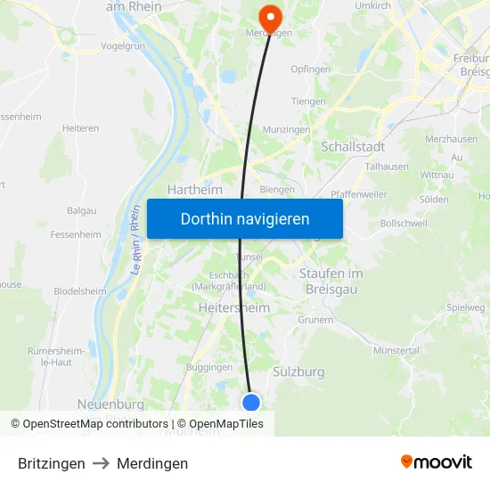 Britzingen to Merdingen map