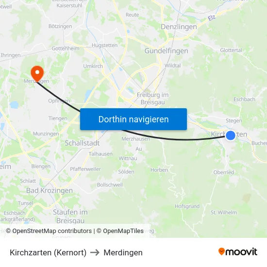 Kirchzarten (Kernort) to Merdingen map