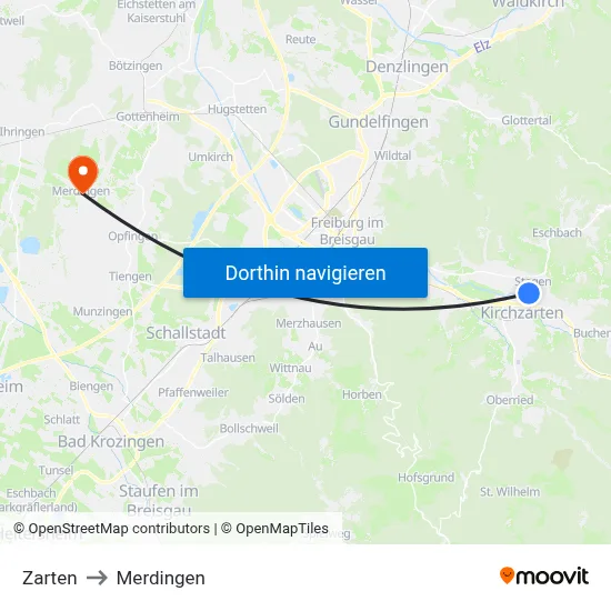 Zarten to Merdingen map