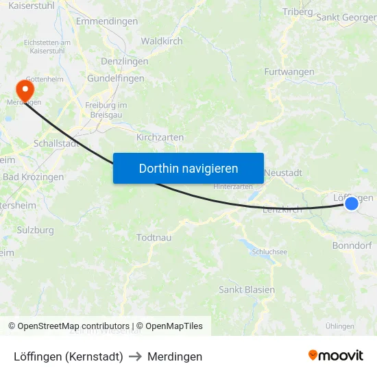 Löffingen (Kernstadt) to Merdingen map