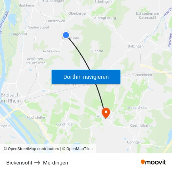 Bickensohl to Merdingen map