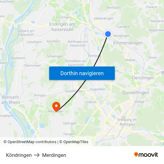 Köndringen to Merdingen map