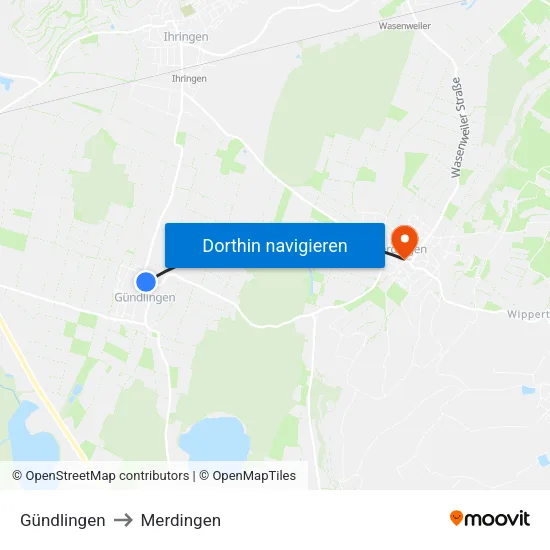 Gündlingen to Merdingen map