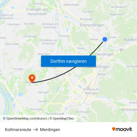 Kollmarsreute to Merdingen map