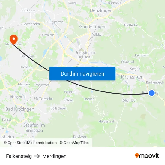 Falkensteig to Merdingen map
