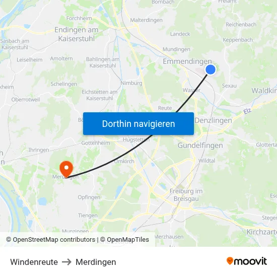 Windenreute to Merdingen map