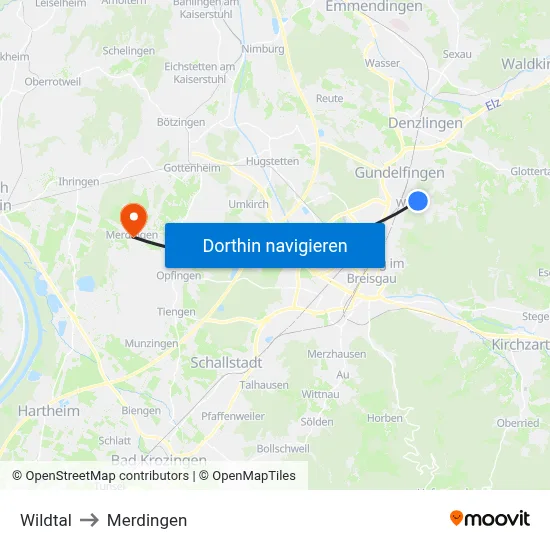 Wildtal to Merdingen map