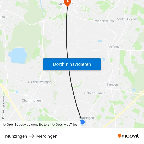 Munzingen to Merdingen map