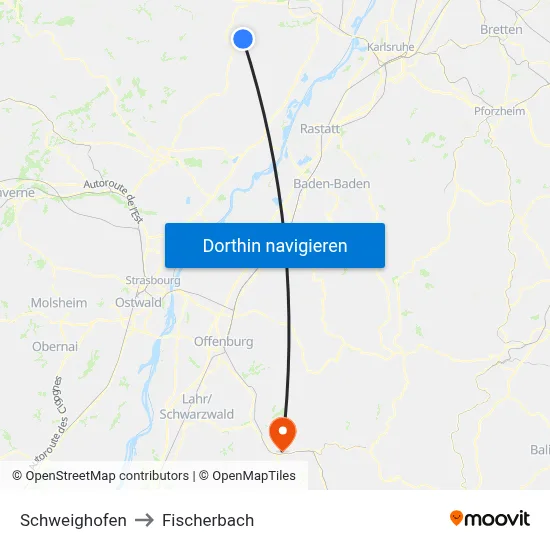 Schweighofen to Fischerbach map