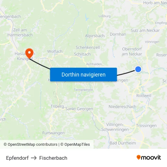 Epfendorf to Fischerbach map