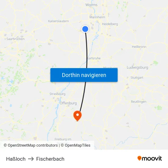 Haßloch to Fischerbach map