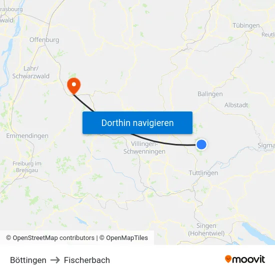 Böttingen to Fischerbach map