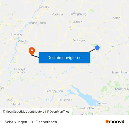 Schelklingen to Fischerbach map