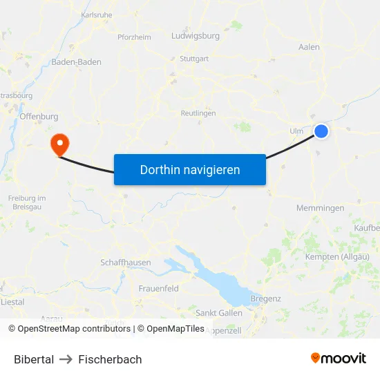 Bibertal to Fischerbach map