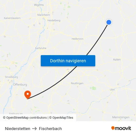 Niederstetten to Fischerbach map