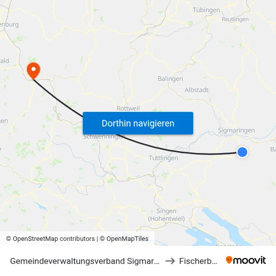 Gemeindeverwaltungsverband Sigmaringen to Fischerbach map