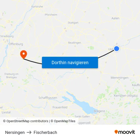 Nersingen to Fischerbach map