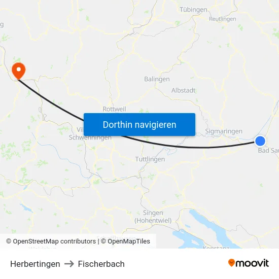 Herbertingen to Fischerbach map