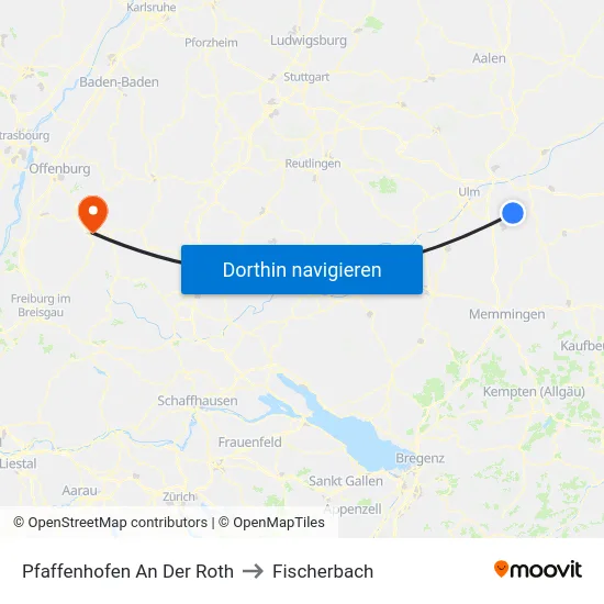 Pfaffenhofen An Der Roth to Fischerbach map