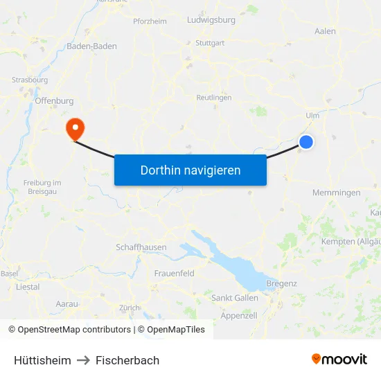 Hüttisheim to Fischerbach map