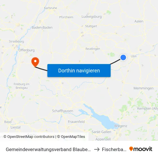Gemeindeverwaltungsverband Blaubeuren to Fischerbach map