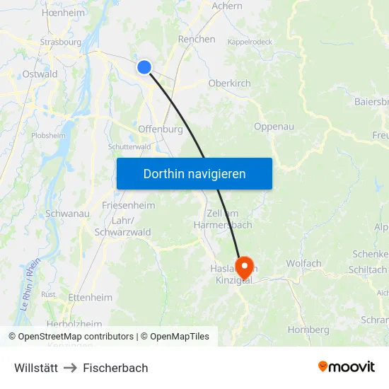 Willstätt to Fischerbach map