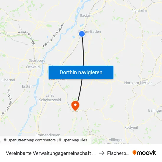 Vereinbarte Verwaltungsgemeinschaft Sinzheim to Fischerbach map