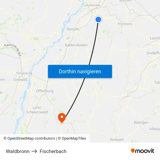 Waldbronn to Fischerbach map