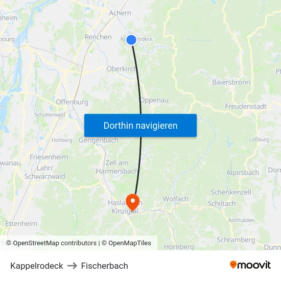 Kappelrodeck to Fischerbach map