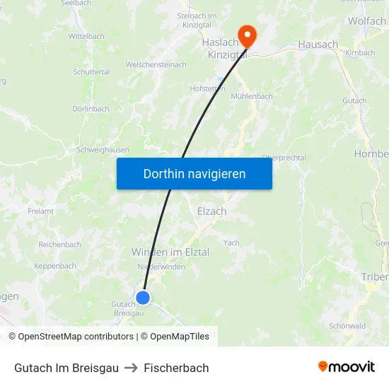 Gutach Im Breisgau to Fischerbach map