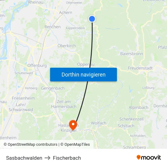 Sasbachwalden to Fischerbach map