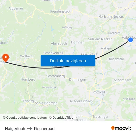 Haigerloch to Fischerbach map