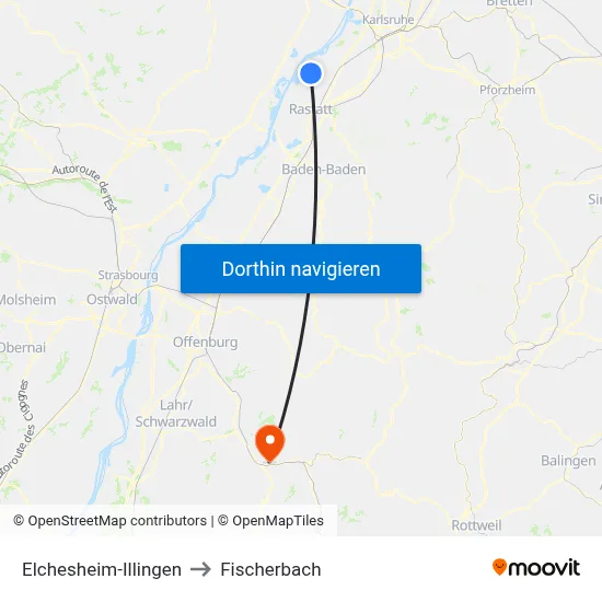 Elchesheim-Illingen to Fischerbach map