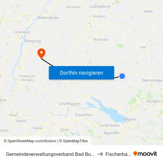 Gemeindeverwaltungsverband Bad Buchau to Fischerbach map