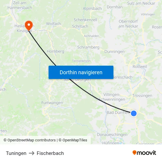 Tuningen to Fischerbach map