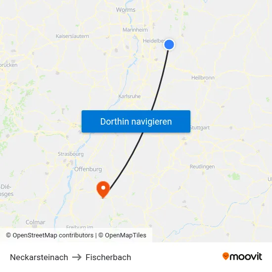 Neckarsteinach to Fischerbach map