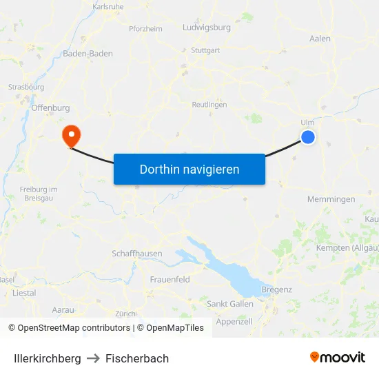 Illerkirchberg to Fischerbach map