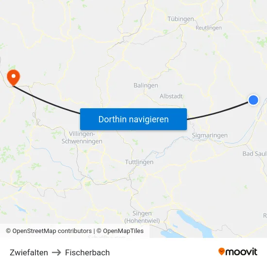 Zwiefalten to Fischerbach map