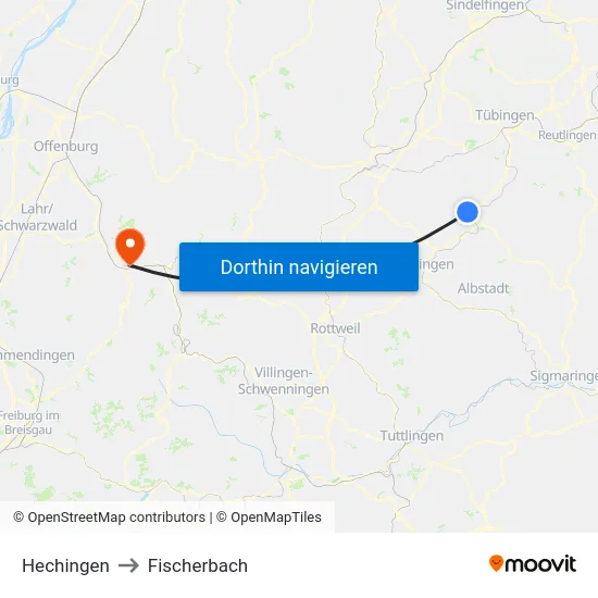 Hechingen to Fischerbach map