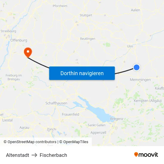 Altenstadt to Fischerbach map